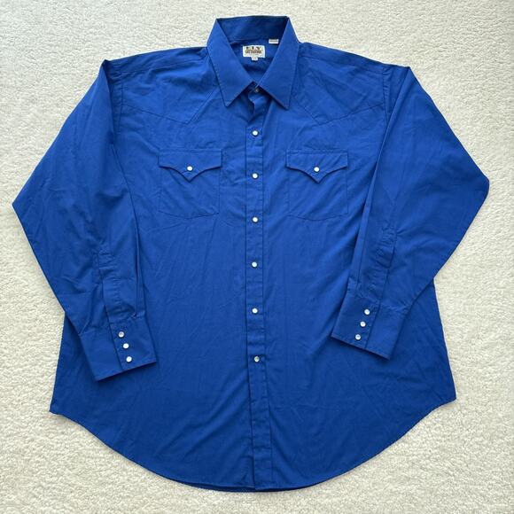 Ely Cattleman Western Pearl Snap Shirt Long Sleeves Men's Size XXL Royal Blue - Picture 1 of 7